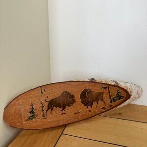 Forest Bison Buffalo Folk Art on Birch Wood Vintage Brest Belarus Souvenir